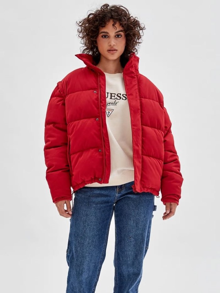 Férfi Guess Removable Sleeves Puffer Jacket Piros | HU-416492