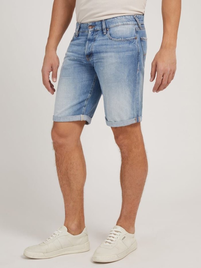 Férfi Guess Rövidnadrág Denim Rövidnadrág Kék | HU-419203