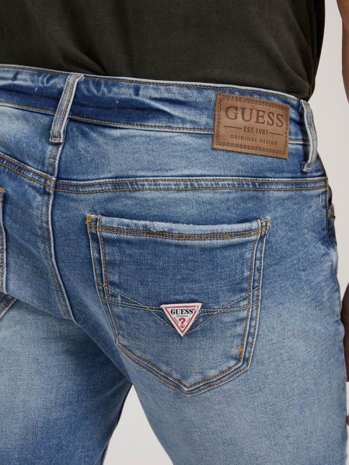 Férfi Guess Sovány Fit Abrasions Ruházat Kék | HU-149942