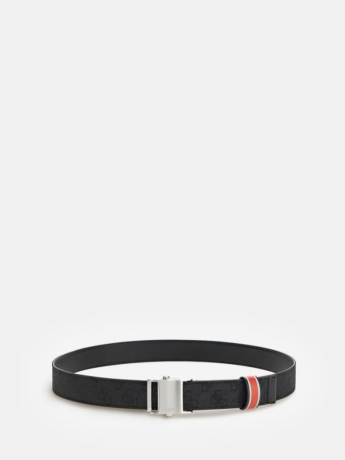 Férfi Guess Strave 4g Logo Belt Öv Fekete | HU-566188