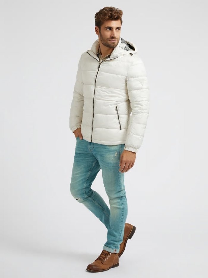 Férfi Guess Super Light Puffer Jacket Fehér | HU-012155