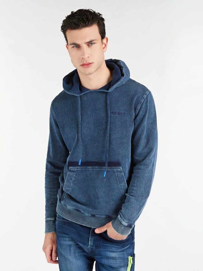 Férfi Guess Sweatshirt Kapucnis Pulóver Kék | HU-804425