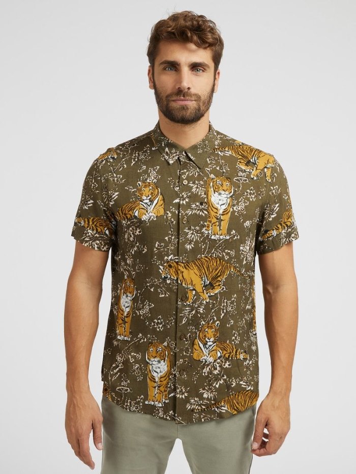 Férfi Guess Tigers Print Ingek Barna | HU-906380