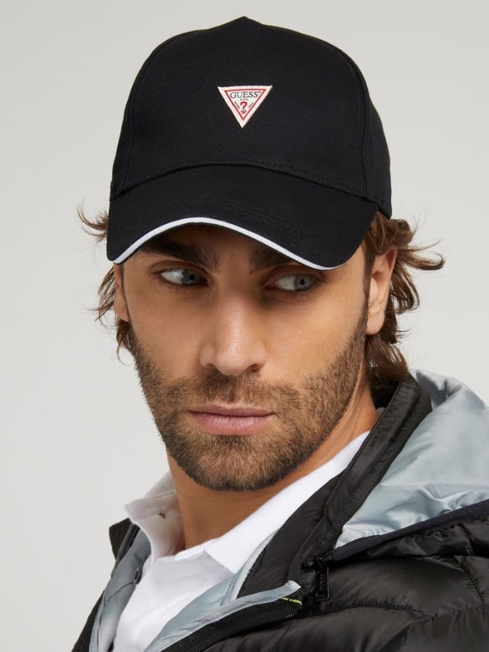 Férfi Guess Triangle Logo Baseball Cap Fekete | HU-762065