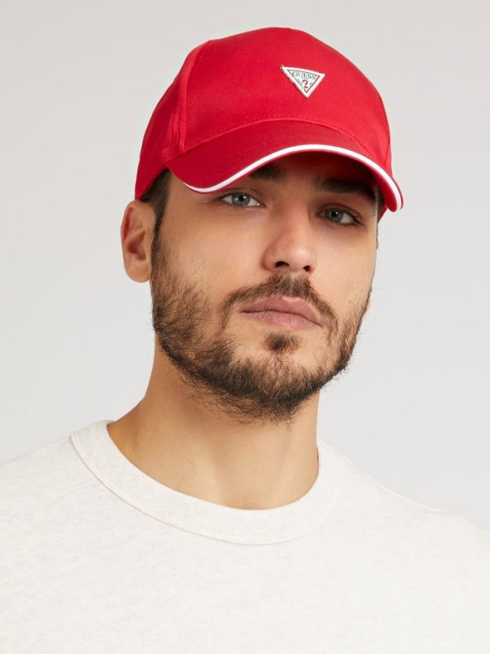 Férfi Guess Triangle Logo Baseball Cap Piros | HU-703815