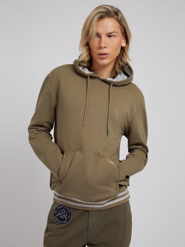 Férfi Guess Triangle Logo Hoodie Pulóverek Zöld | HU-577446