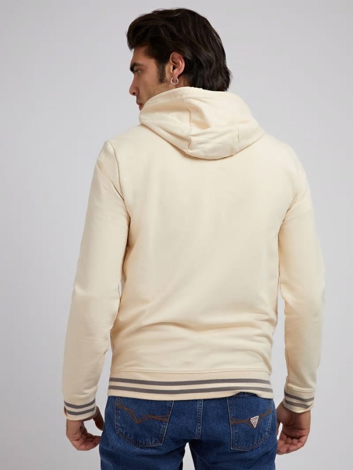 Férfi Guess Triangle Logo Hoodie Pulóverek Krém | HU-644654