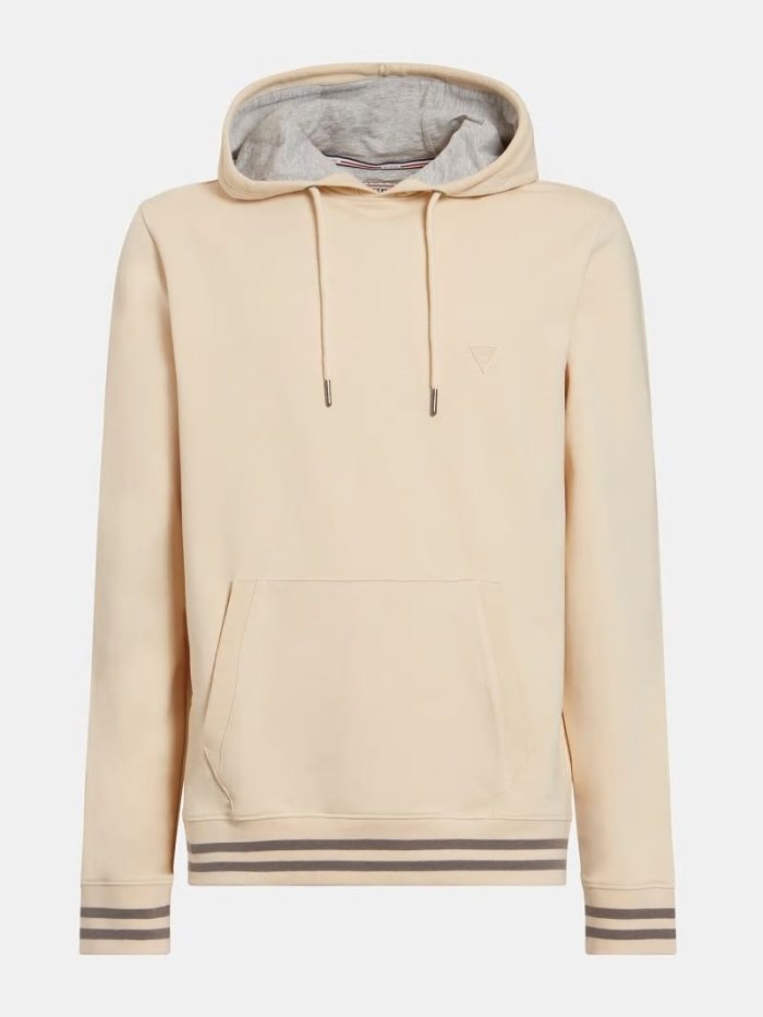 Férfi Guess Triangle Logo Hoodie Pulóverek Krém | HU-644654