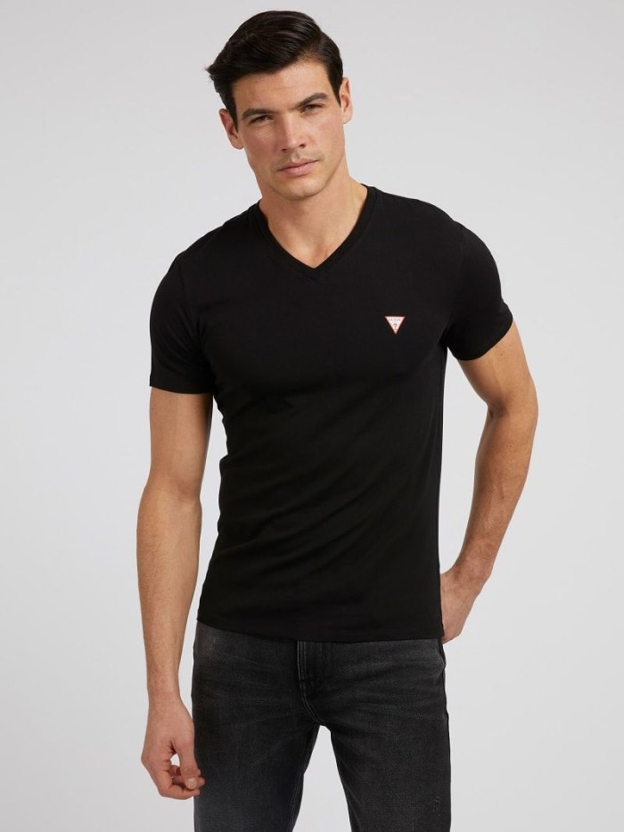 Férfi Guess V Neck Póló Fekete | HU-185631