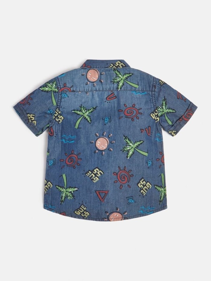 Gyerek Guess All Over Print Denim Shirts Kék | HU-383655