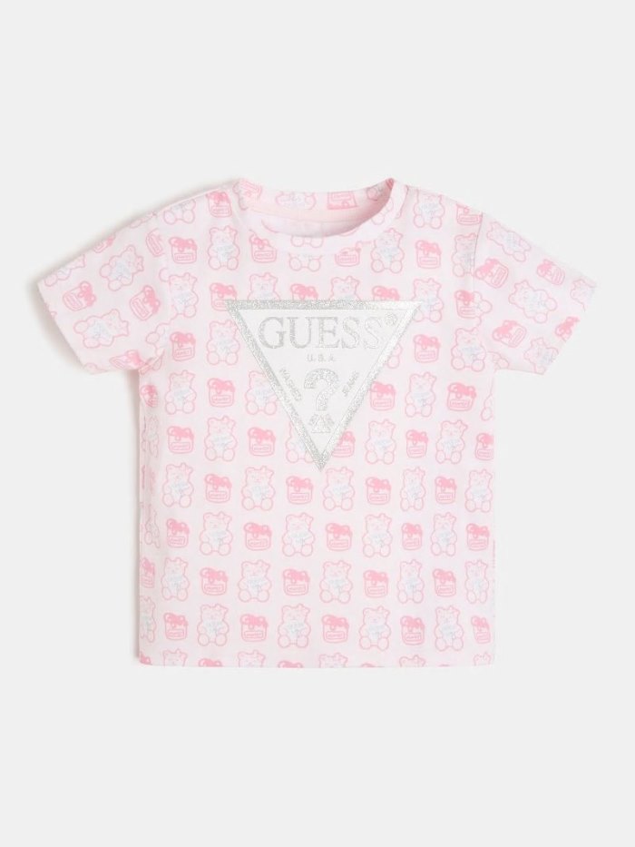 Gyerek Guess All Over Print Logo Póló Rózsaszín | HU-873976