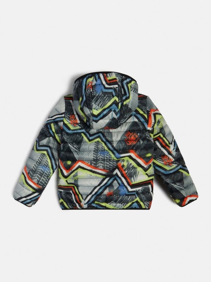 Gyerek Guess All Over Print Puffer Jacket Szürke | HU-289625