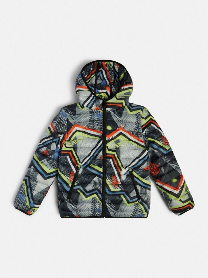 Gyerek Guess All Over Print Puffer Jacket Szürke | HU-289625