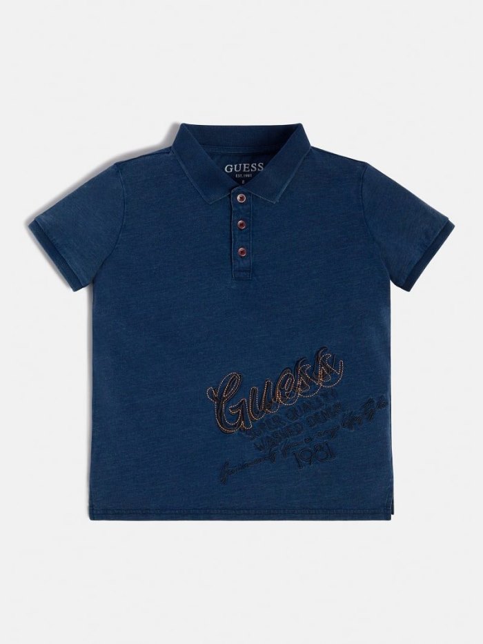 Gyerek Guess Embroidered Logo Polo Pólóing Kék | HU-607125