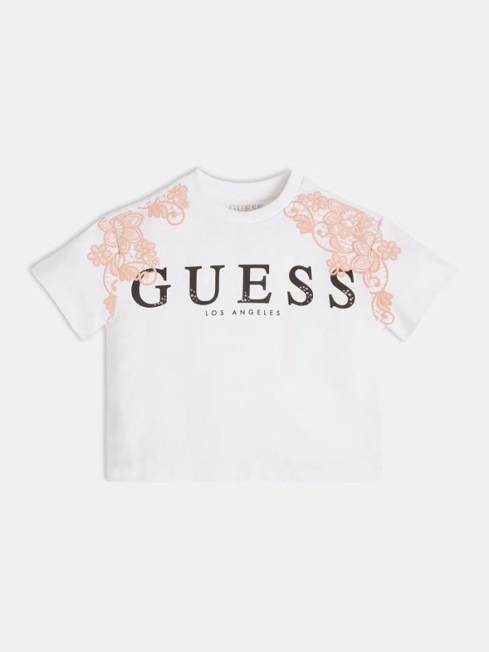 Gyerek Guess Front Logo Print T-shirt With Rhinestones Póló Fehér | HU-483961