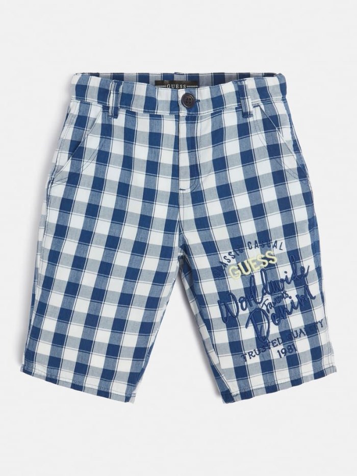 Gyerek Guess Gingham Checked Rövidnadrág Kék | HU-766453