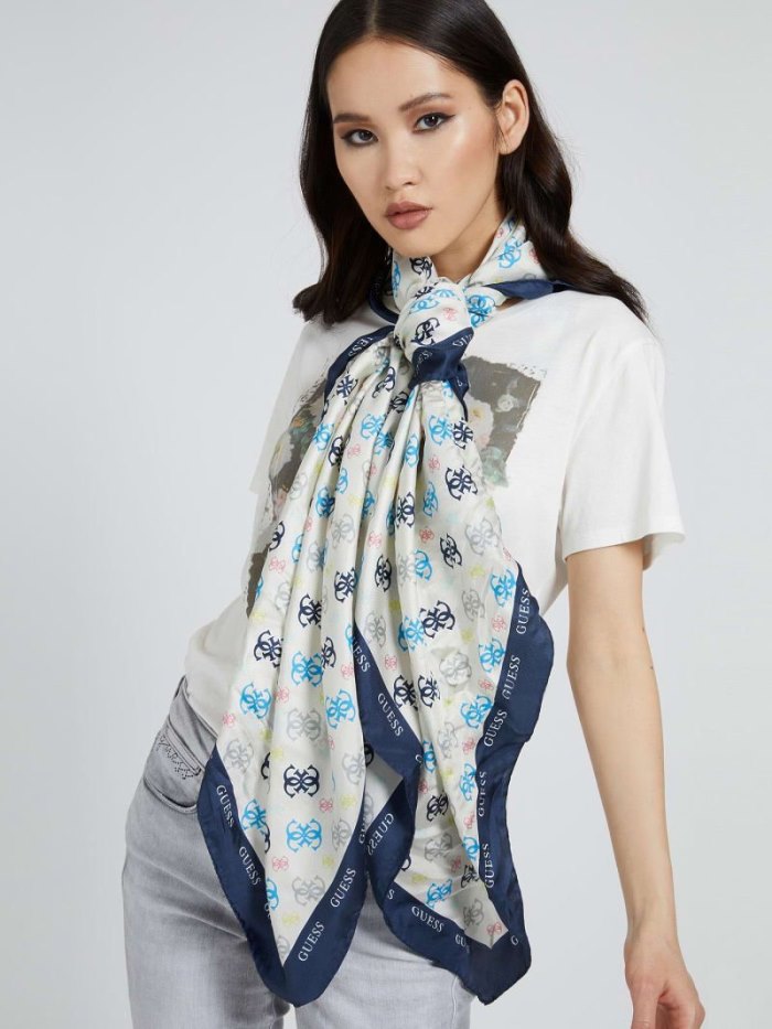 Női Guess 4g Logo Print Silk Neckerchief Kék | HU-078743