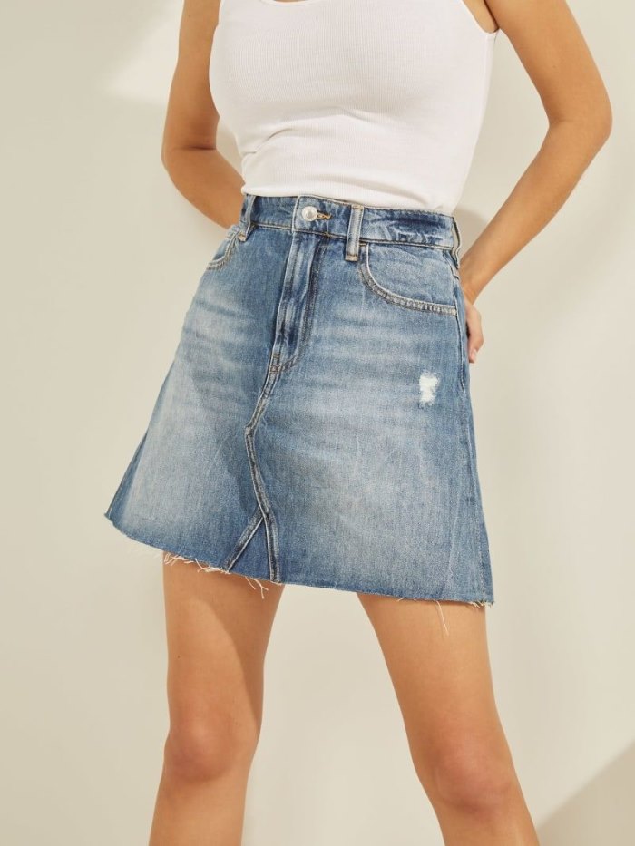 Női Guess A-line Fit Denim Skirts Kék | HU-544687