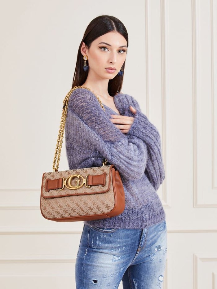 Női Guess Aileen 4g Logo Crossbody Táska Barna | HU-336799