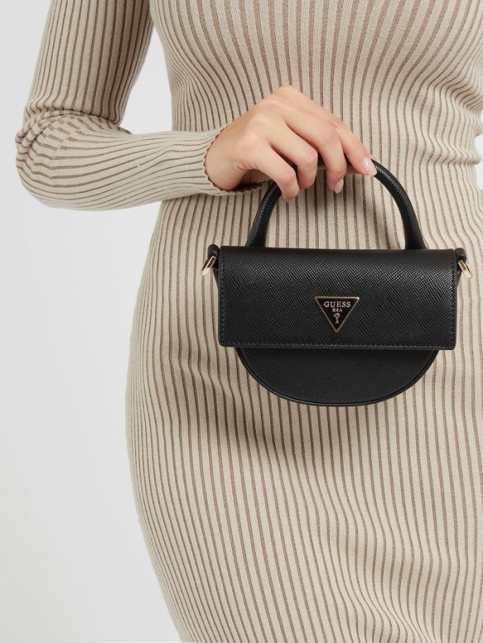 Női Guess Alexie Saffiano Mini Bag Mini Táska Fekete | ZH8MOUEE