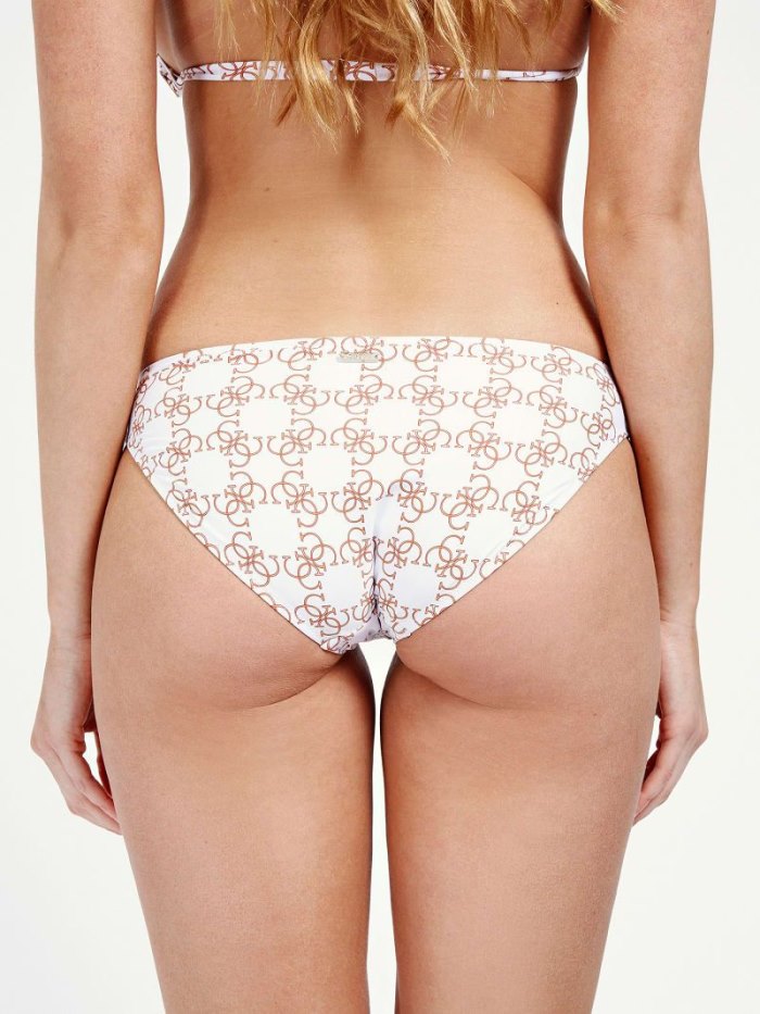 Női Guess All Over Logo Bikini Alsó Fehér | HU-222909