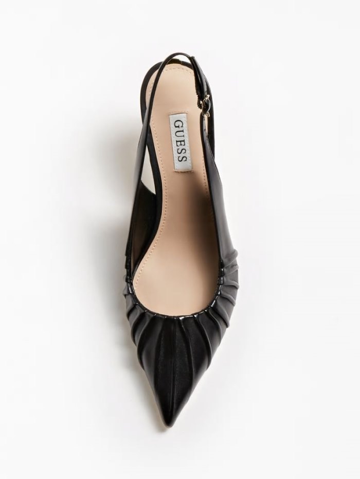 Női Guess Amena Bőr Slingback Fekete | HU-714492