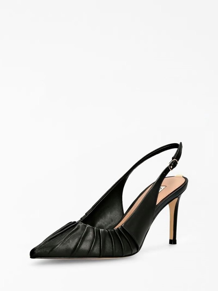 Női Guess Amena Bőr Slingback Fekete | HU-714492