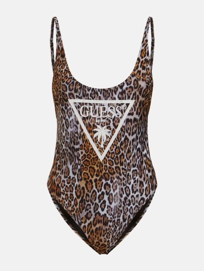 Női Guess Animal Print Logo One Piece Swimsuits Animalier | HU-652798