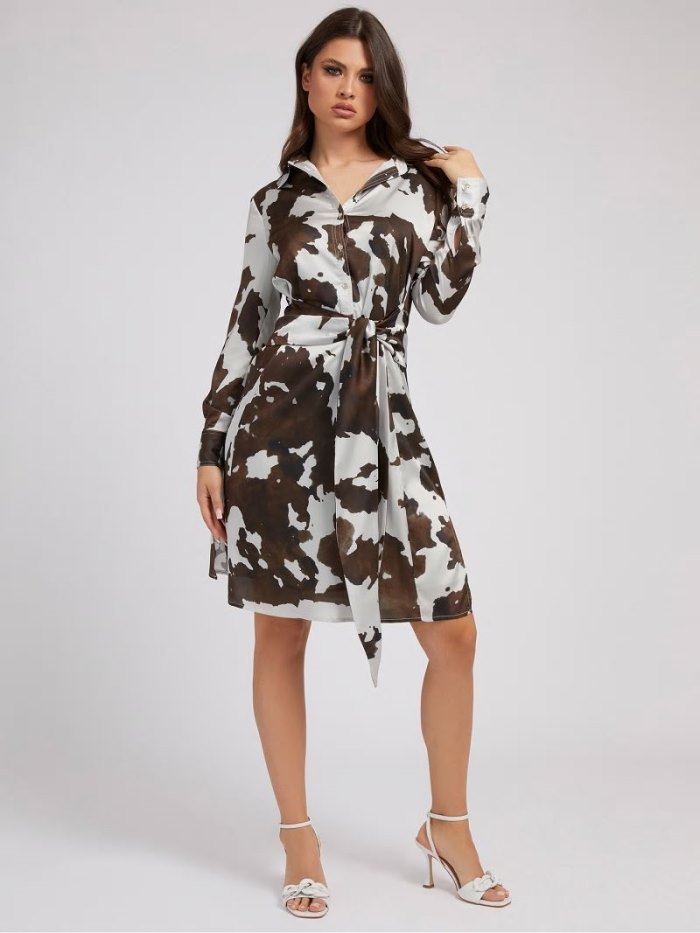 Női Guess Animalier Print Belted Ruha Fehér | HU-901041