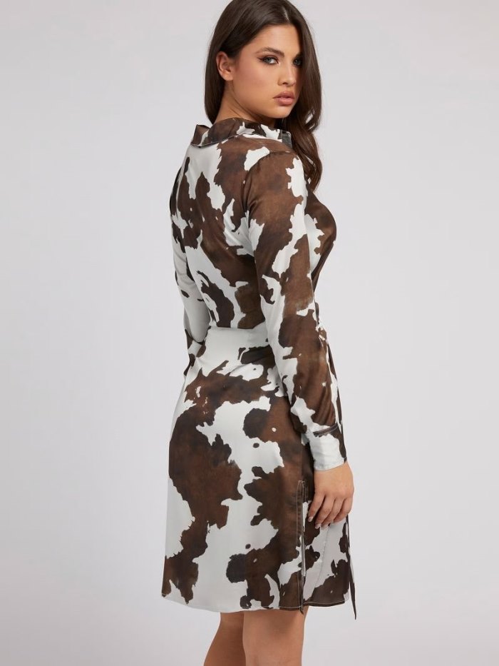 Női Guess Animalier Print Belted Ruha Fehér | HU-901041