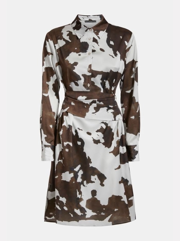 Női Guess Animalier Print Belted Ruha Fehér | HU-901041