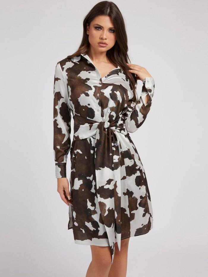 Női Guess Animalier Print Belted Ruha Fehér | HU-901041