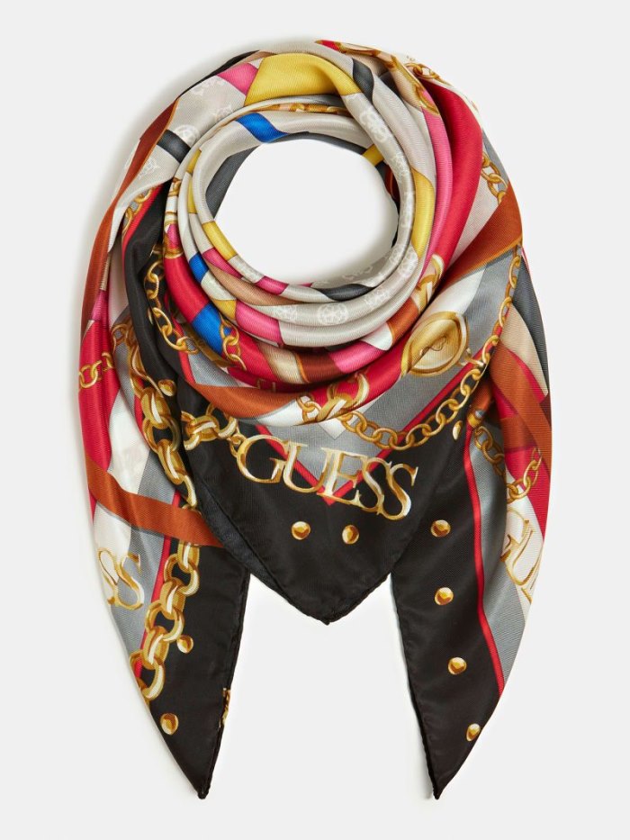 Női Guess Belt Chain Print Neckerchief Fekete | HU-591486