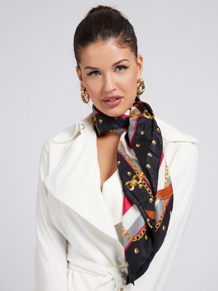 Női Guess Belt Chain Print Neckerchief Fekete | HU-591486