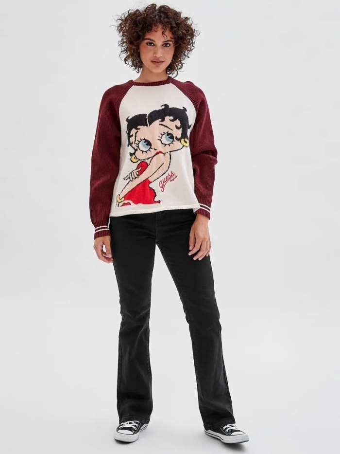 Női Guess Betty Boop Pulóverek Fehér | HU-084879