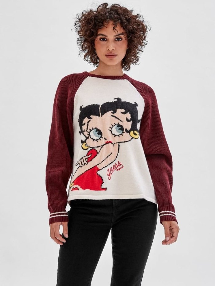 Női Guess Betty Boop Pulóverek Fehér | HU-084879