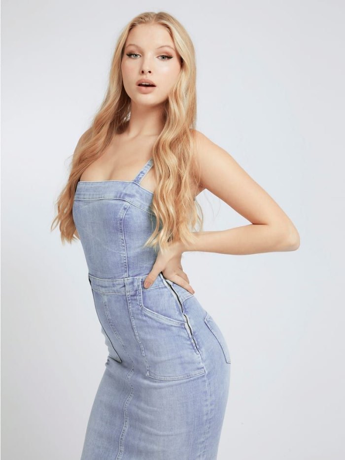 Női Guess Bodycon Farmer Ruha Kék | HU-120464