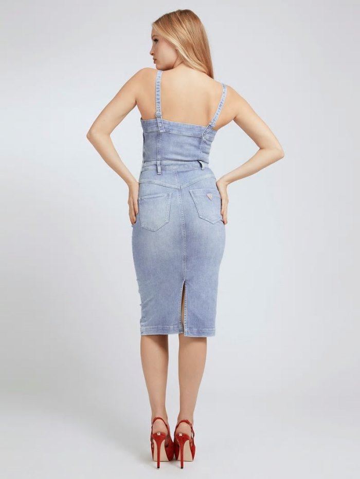 Női Guess Bodycon Farmer Ruha Kék | HU-120464