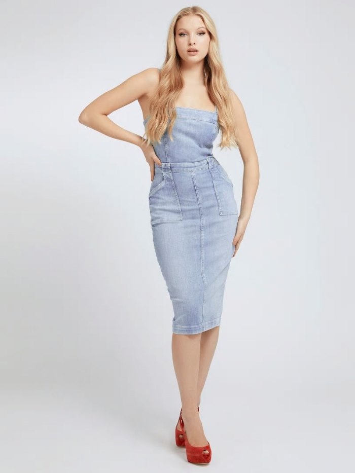 Női Guess Bodycon Farmer Ruha Kék | HU-120464