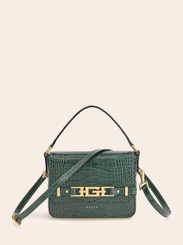 Női Guess Cristina Real Bőr Crossbody Táska Kék | HU-348134