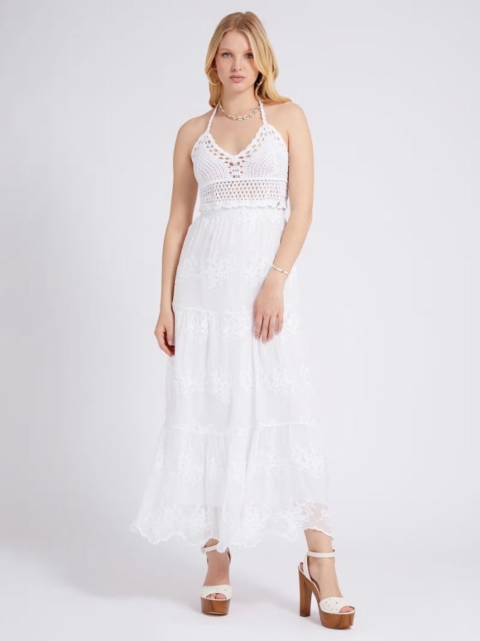 Női Guess Crochet Long Ruha Fehér | HU-977607