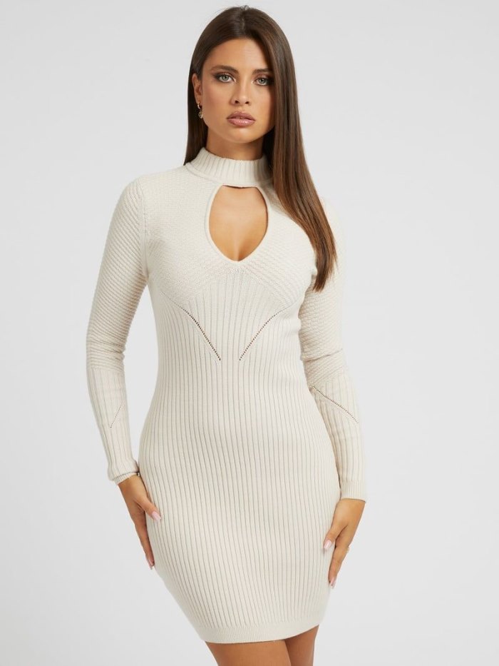 Női Guess Cut-out Pulóver Ruha Fehér | HU-668880