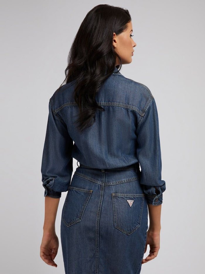 Női Guess Denim Belted Ruha Kék | HU-341355