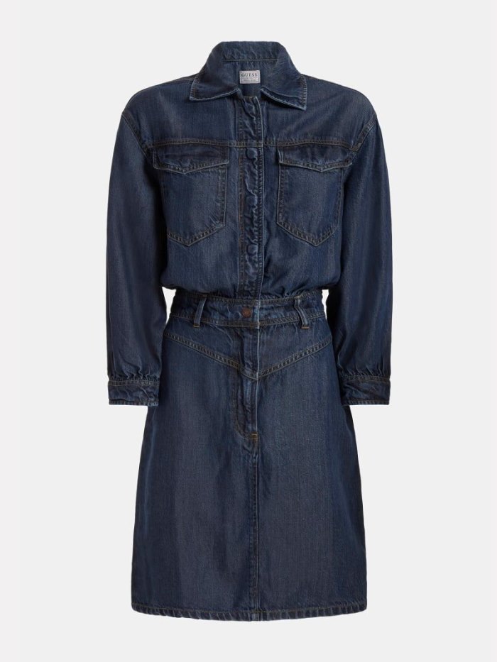 Női Guess Denim Belted Ruha Kék | HU-341355