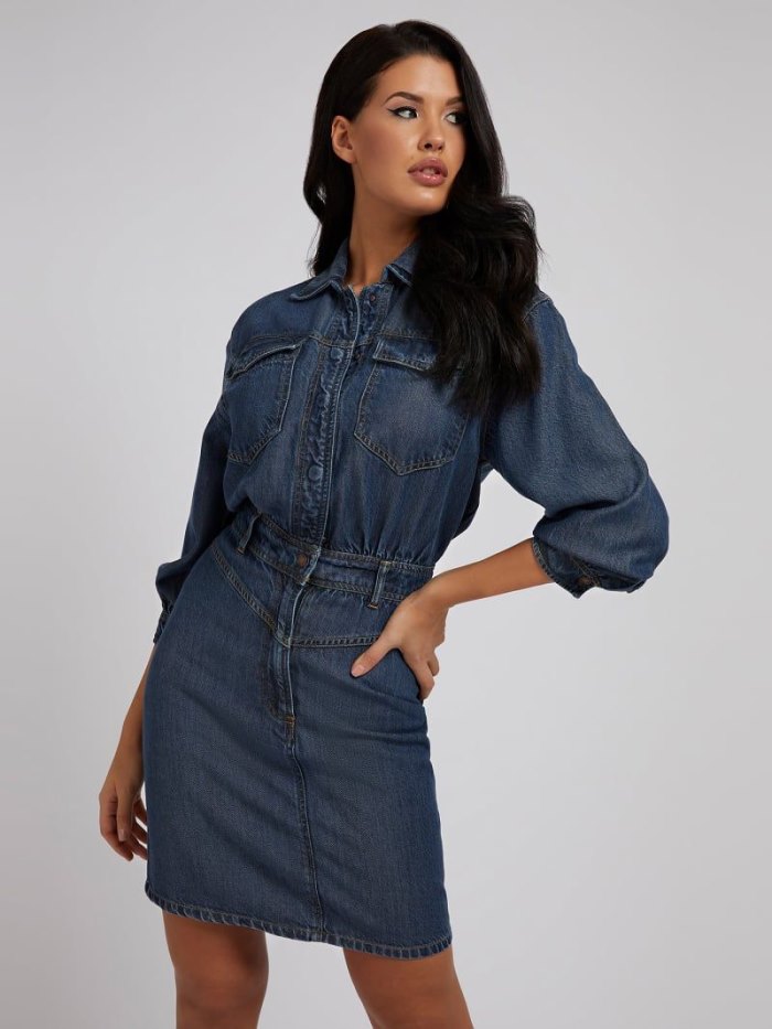 Női Guess Denim Belted Ruha Kék | HU-341355