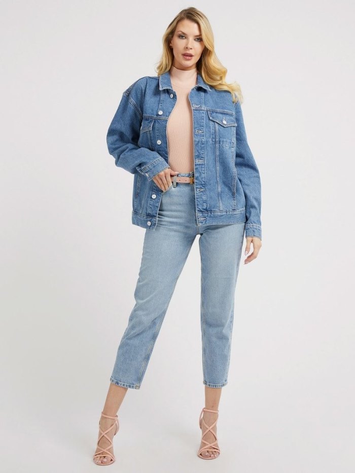 Női Guess Denim Kabát Kék | HU-293341