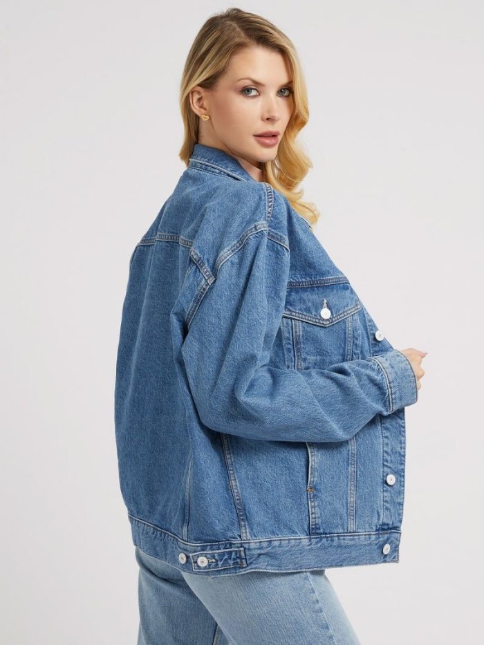 Női Guess Denim Kabát Kék | HU-293341