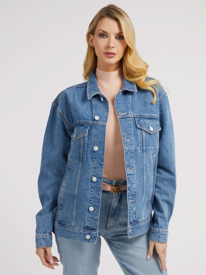 Női Guess Denim Kabát Kék | HU-293341