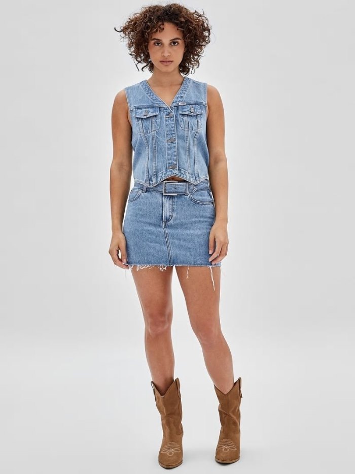 Női Guess Denim Mellény Kék | HU-806702