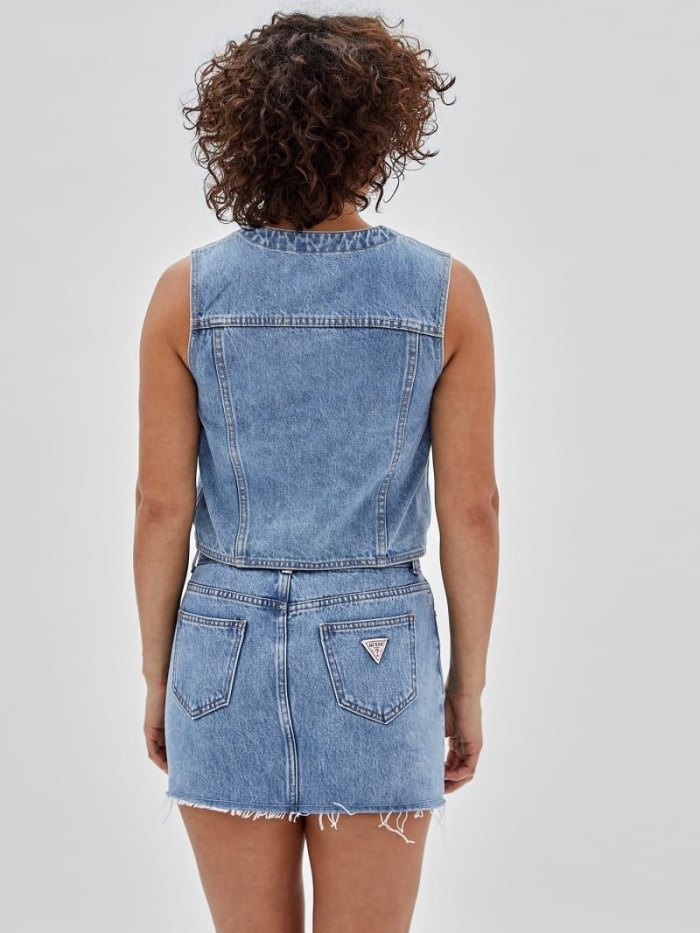 Női Guess Denim Mellény Kék | HU-806702